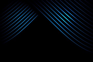 Abstract stage curtain with blue curved lines on black background