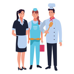 Professionals workers characters smiling cartoons