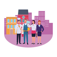 Professionals workers smiling cartoons