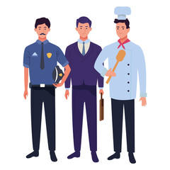 Professionals workers characters smiling cartoons