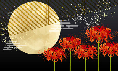 満月 十五夜 月 スーパームーン 彼岸花 9月 10月 お団子 和風 日本 日本風 和柄 和風 和 星 夜空 Wall Mural Okaka08