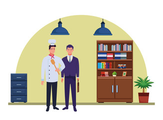 Professionals workers couple smiling cartoons