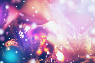 Fototapeta na wymiar Christmas Background with bokeh light; Blurred Xmas background