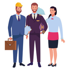Professionals workers characters smiling cartoons