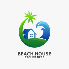 Beach house logo design in circle concept