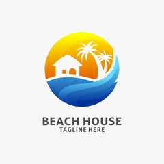 Beach house logo design in circle concept