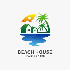 Beach house logo design in circle concept