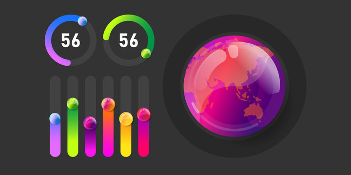 Business infographic presentation vector illustration concept. Corporate marketing analytics data report creative design layout. World map globe colof statistics. Data visualization concept