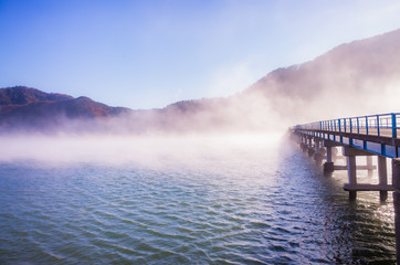  Bridge over the steam mist on the lake 2