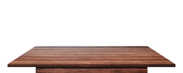 Empty wooden table top isolated on white background. with clipping path.