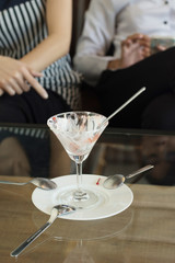 Empty Ice cream cup in shop,soft focus.