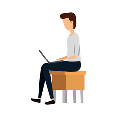 elegant businessman with laptop seated in bench