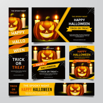 set of happy halloween sale banner background vector