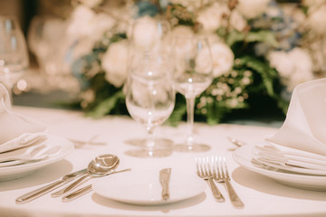 Business Conference Meeting Event and Dinner. Luxury room selective focus blur for background. 