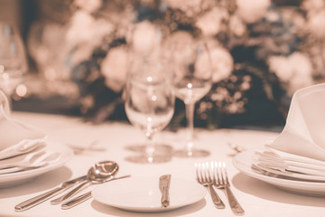 Business Conference Meeting Event and Dinner. Luxury room selective focus blur for background. 