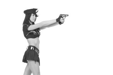 young police girl with gun