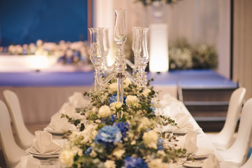 Business Conference Meeting Event and Dinner. Luxury room selective focus blur for background. 