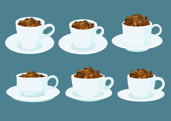 coffee beans in a white coffee cup on saucer on grey background illustration vector 