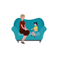 cute grandmother with grandson in the sofa
