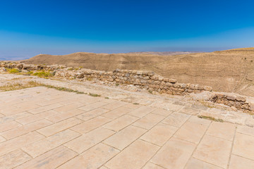 The ruined fortress on  top of Machaerus near the Dead Sea in Jordan. It is the location of the...