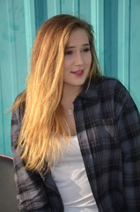 looking away on blue