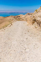 View from the way to the top of Machaerus near the Dead Sea in Jordan. It is the location of the imprisonment and execution of John the Baptist. 