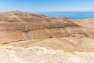 View from the way to the top of Machaerus near the Dead Sea in Jordan. It is the location of the imprisonment and execution of John the Baptist. 