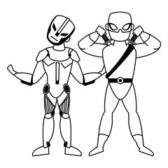 super heroes comic retro cartoon in black and white