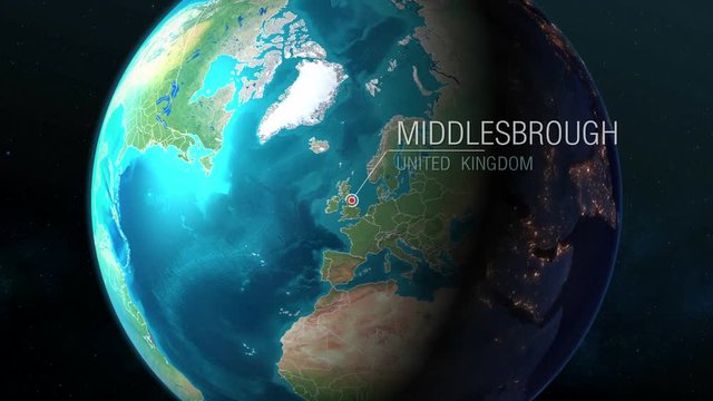 United Kingdom - Middlesbrough  - Zooming from space to earth