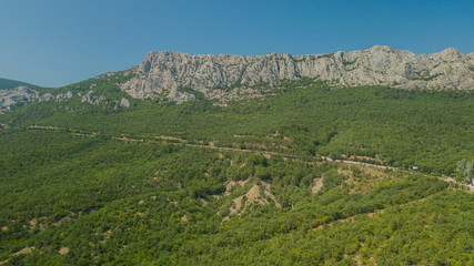 Fototapeta na wymiar Beauty nature landscape Crimea with tree forest, roads, horizontal photo