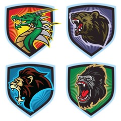 Wild Animals Logo Set. Dragon, Lion, Bear, Gorilla, Esports Vector Mascot Logo Design Illustration