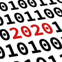 2020 red numbers among black binary code