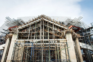  Scaffolding and steel in construction site.