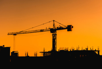 Construction site with people,silhouette style and far shoot.