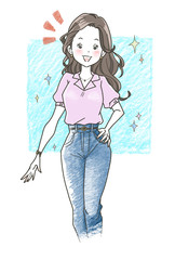 young woman color illustration (blue background)