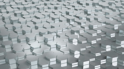 Silver hexagons. Art concept. 3D rendering.
