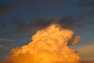 Large white cumulus clouds on a blue sky for background or ecology or nature.