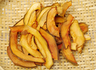 Dried papaya fruit on white background