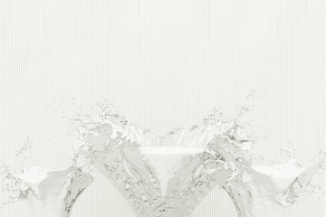 Obraz premium White podium on splashing water with white background. 3d rendering