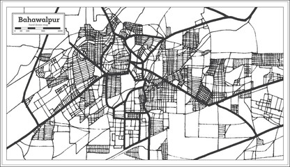 Fototapeta na wymiar Bahawalpur Pakistan City Map in Retro Style in Black and White Color. Outline Map.