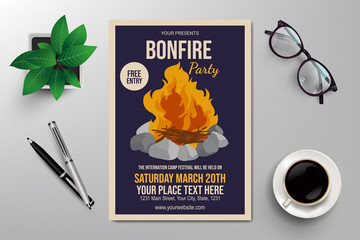bonfire party flyer template vector