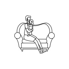 cute grandfather with granddaughter in the sofa