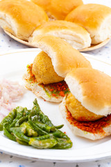 Indian Famous Street Food Vada Pav Also Know as Vada Paav, Wada Pav or Wada Pao is a Vegetarian Fast Food Dish From Maharashtra