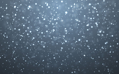 Christmas snow. Falling snowflakes on blue background. Snowfall. Vector illustration