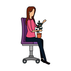 Fototapeta premium elegant businesswoman with houseplant seated in office chair