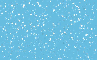 Christmas snow. Falling snowflakes on blue background. Snowfall. Vector illustration