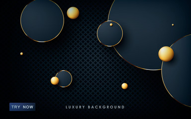 Luxury abstract black background. Modern circle shape with golden list on textured dark background.