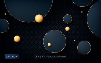Luxury abstract black background. Modern circle shape with golden list on textured dark background.