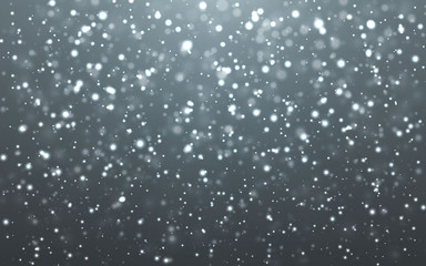 Christmas snow. Falling snowflakes on dark background. Snowfall. Vector illustration