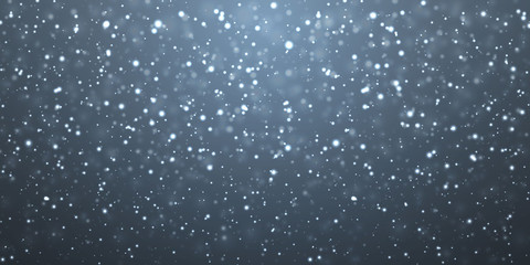 Christmas snow. Falling snowflakes on dark background. Snowfall. Vector illustration